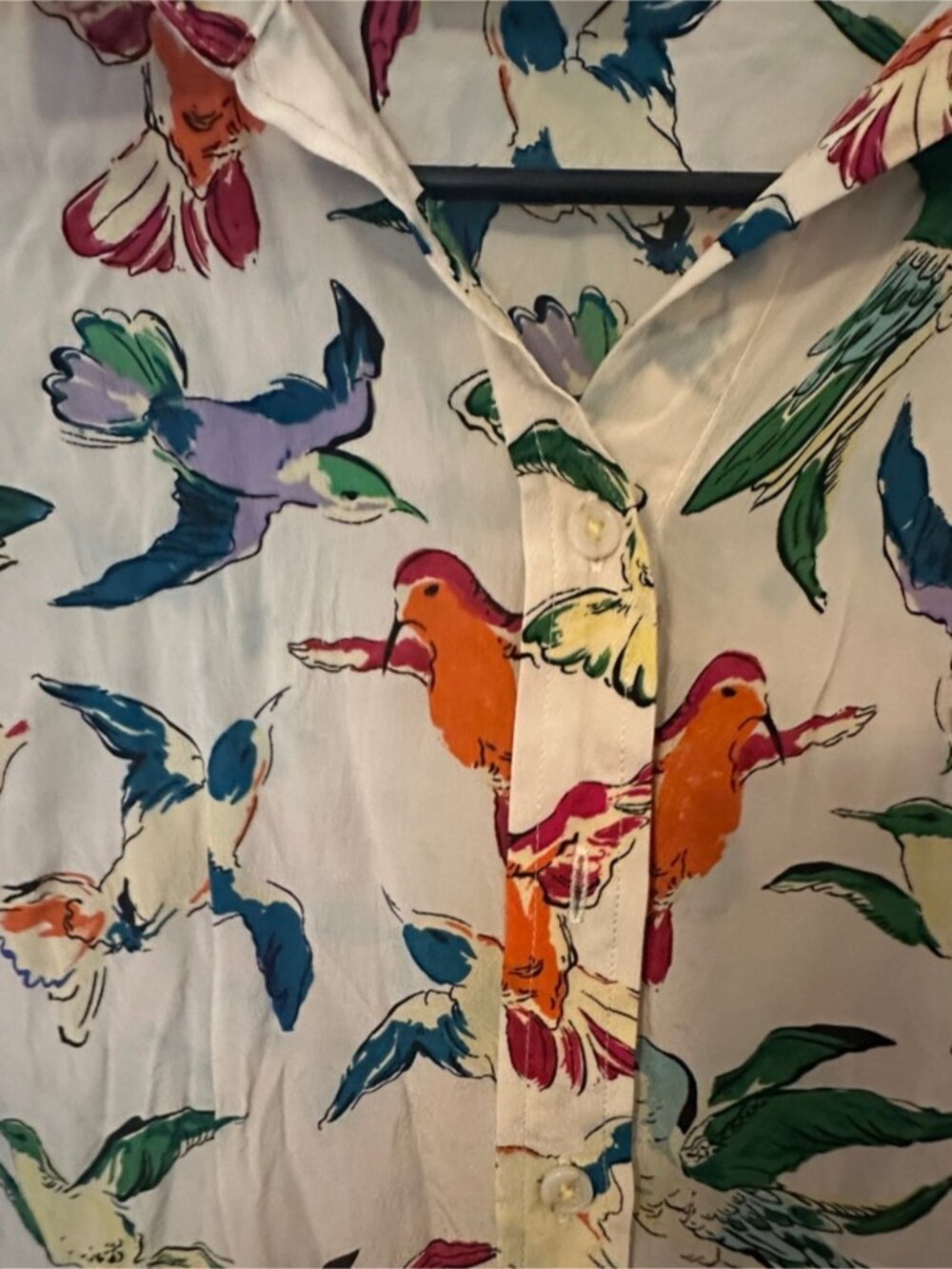 Anthropologie-Maeve Cream Blouse with Colorful Bird Print - Picture 4 of 8